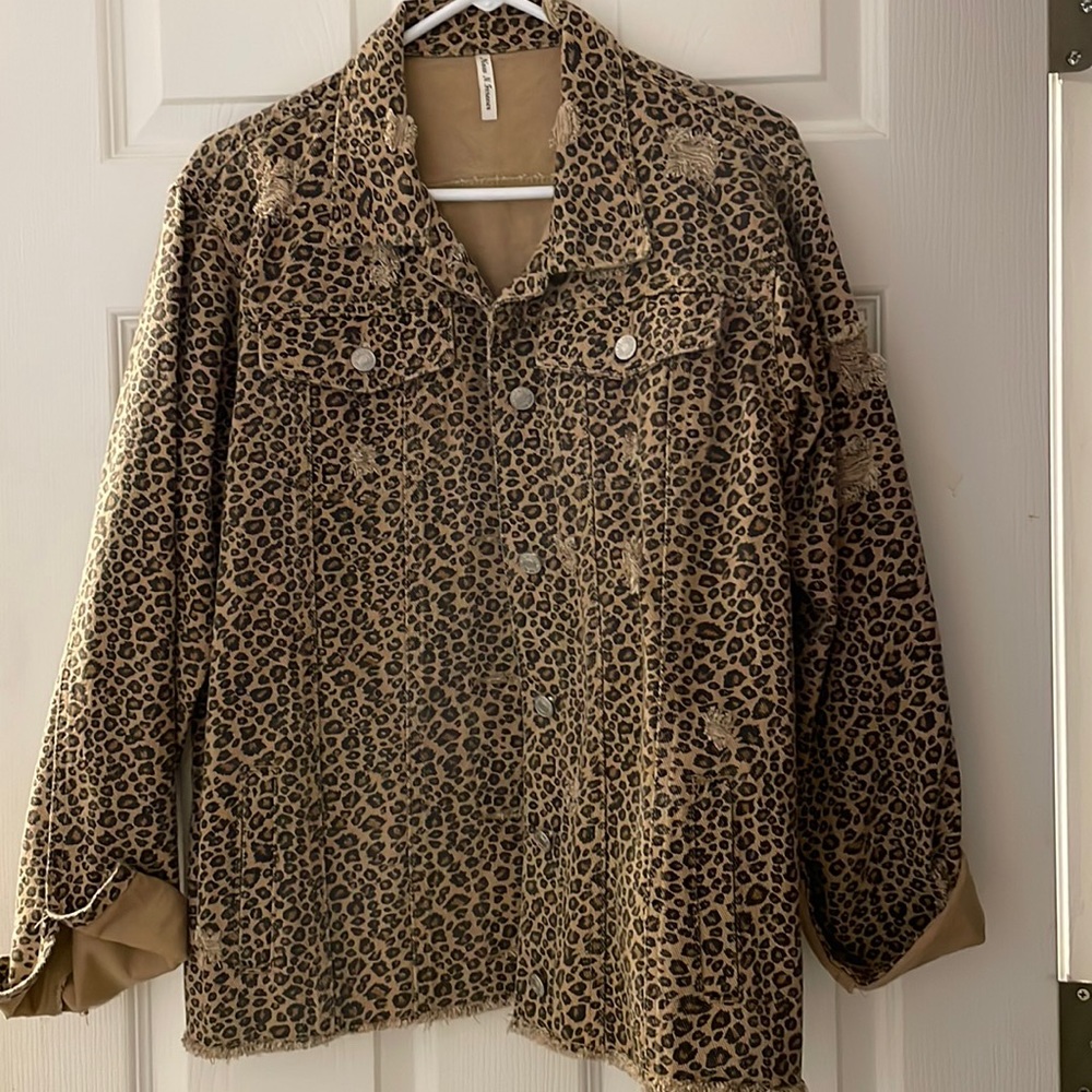 Distressed leopard print jacket